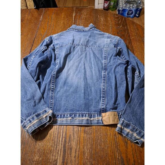 Medium Vintage Carbon Distressed Long Sleeve Button Front Denim Blue Jean Jacket - Picture 7 of 8